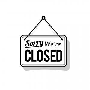 Sorry we re closed sign in black and white color isolated on white background hangung sign line design template illustration vector