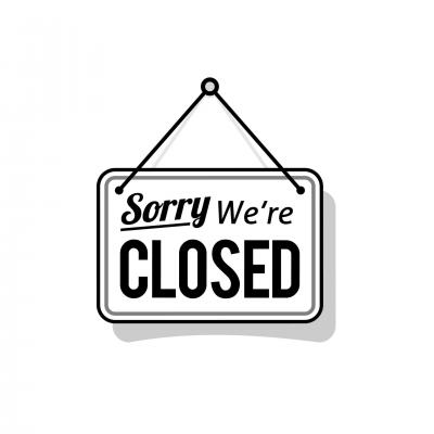 Sorry we re closed sign in black and white color isolated on white background hangung sign line design template illustration vector